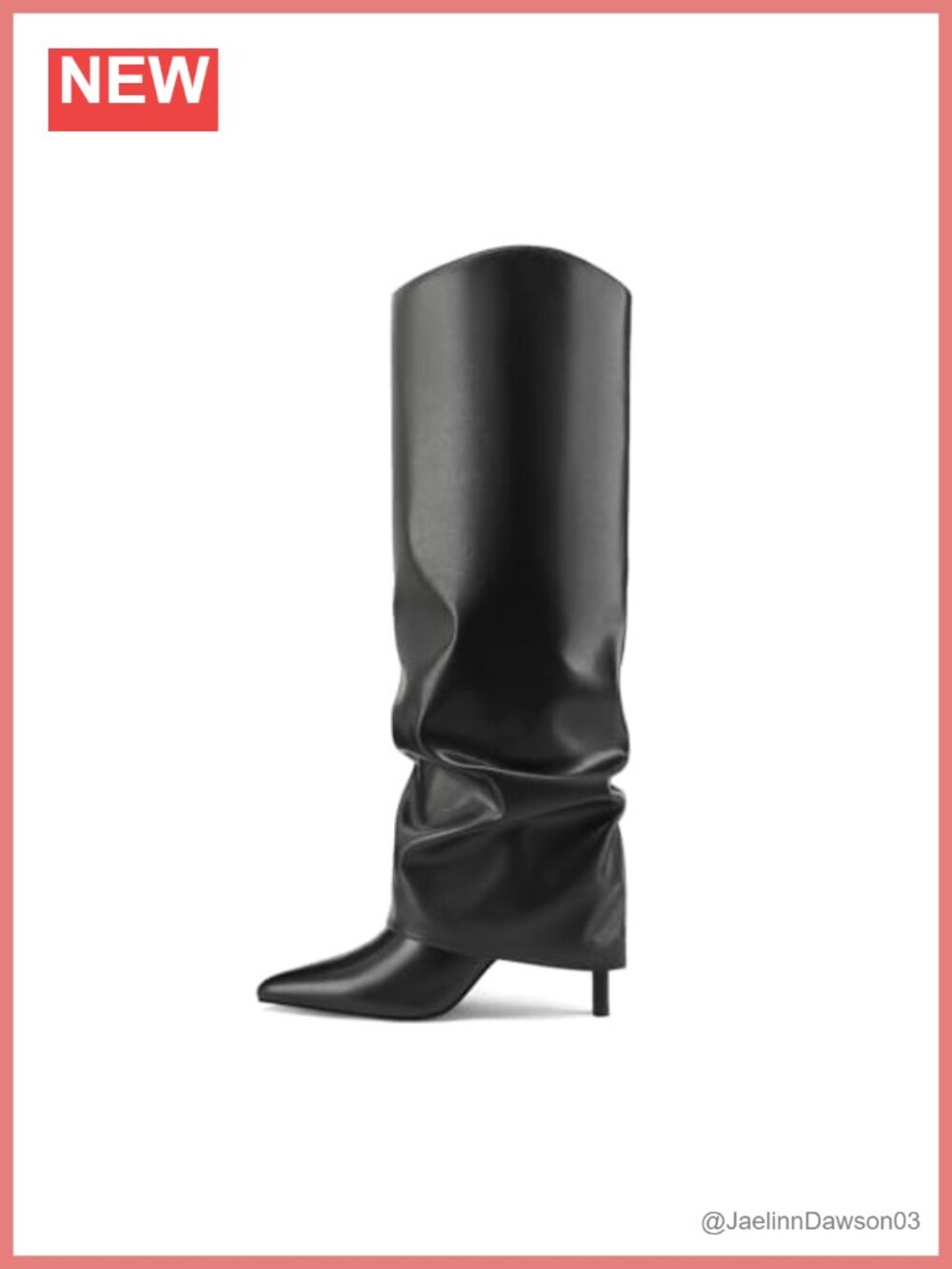 Faux Leather Fold Over Knee High Boots Women Pointed Toe Slouchy Stiletto Heels